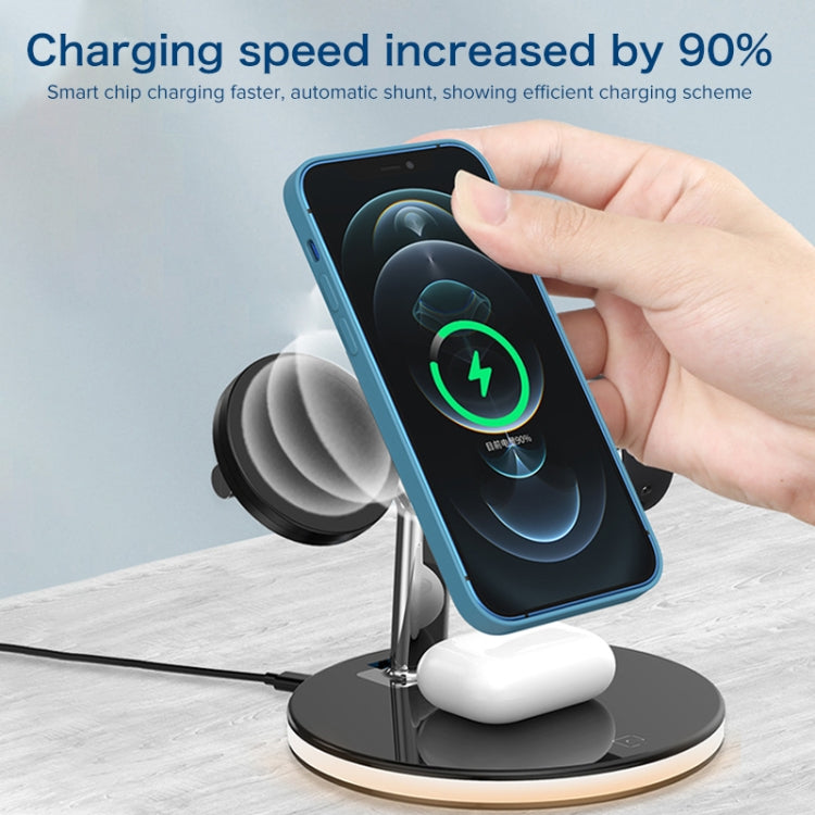 3 in 1 15W Multi-function Magnetic Wireless Charger for Mobile Phones & Apple Watches & AirPods 1 / 2 / Pro, with Colorful LED Light(Black) - Apple Accessories by buy2fix | Online Shopping UK | buy2fix