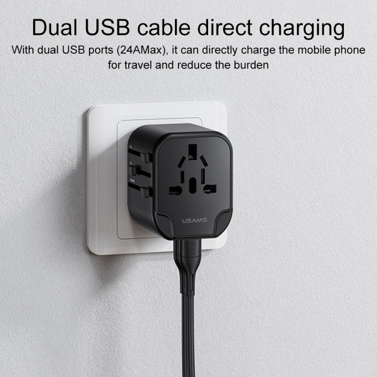 USAMS US-CC173 T55 12W Universal Multi Plug Travel Charger(Black) - Consumer Electronics by USAMS | Online Shopping UK | buy2fix