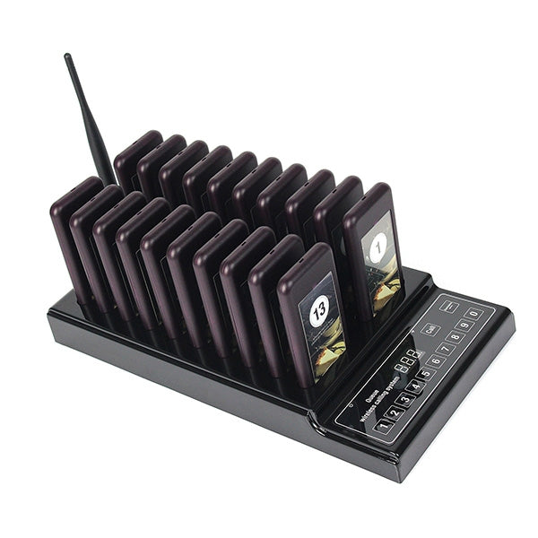 QC100 999 Channel Restaurant Wireless Paging Queuing Calling System with 20 Call Coaster Pagers, US Plug - Security by buy2fix | Online Shopping UK | buy2fix