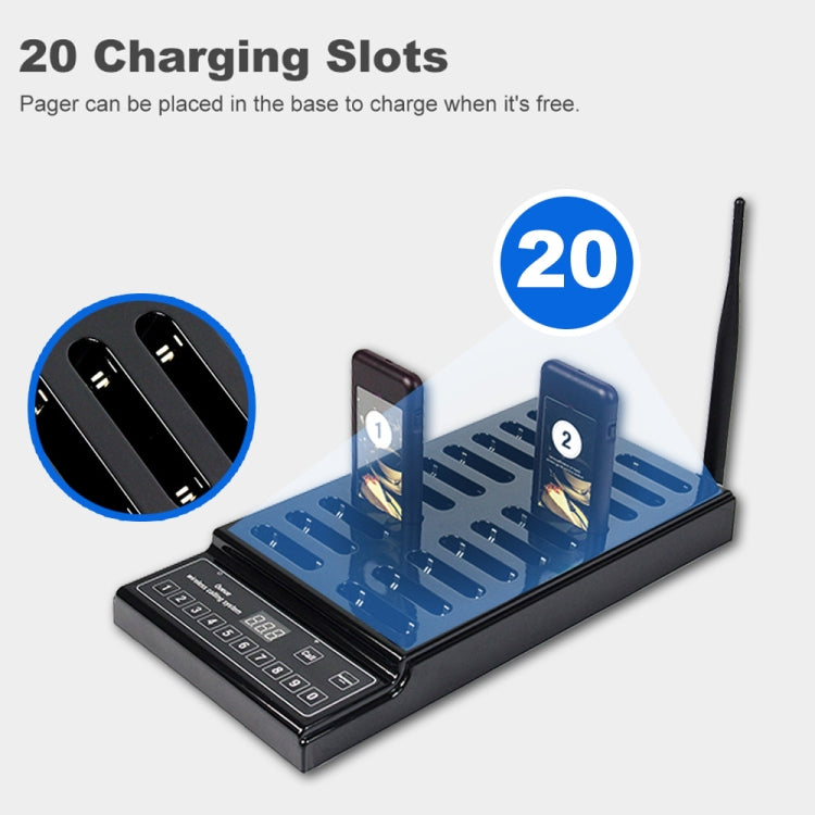 QC100 999 Channel Restaurant Wireless Paging Queuing Calling System with 20 Call Coaster Pagers, US Plug - Security by buy2fix | Online Shopping UK | buy2fix