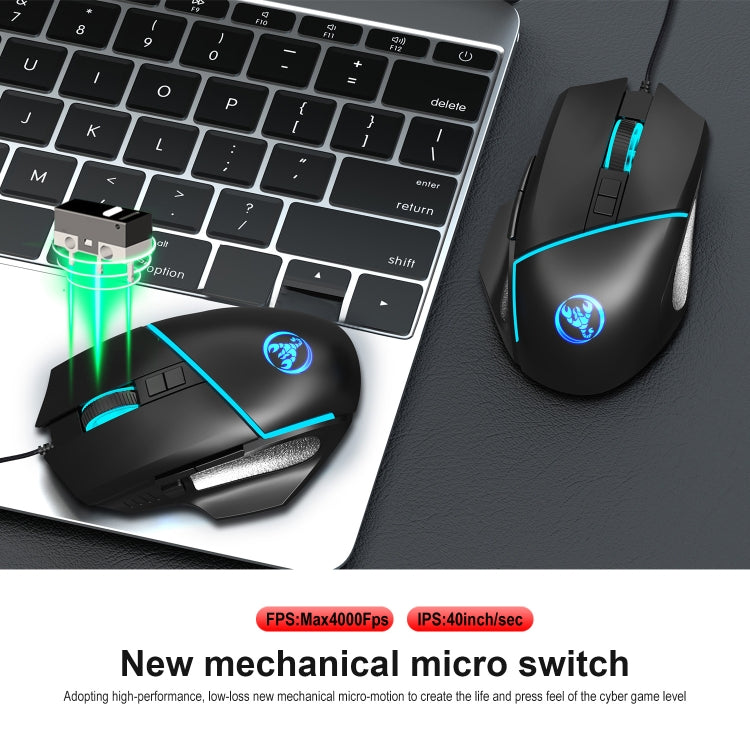 HXSJ A876 Wired Mouse Colorful Synchronous Light Emission 6400dpi Adjustable Light Gaming Mouse, Length: 150cm - Wired Mice by HXSJ | Online Shopping UK | buy2fix