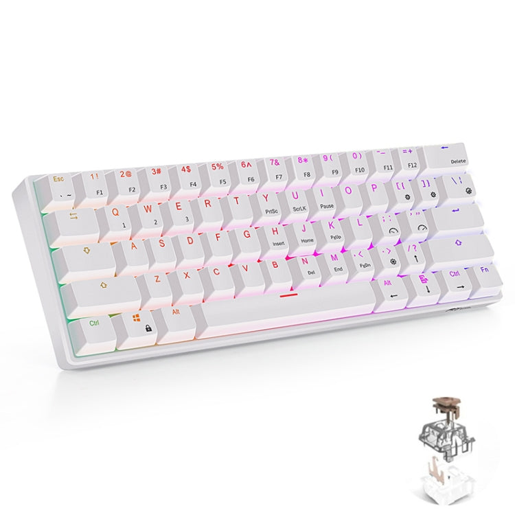 RK61 61 Keys Bluetooth / 2.4G Wireless / USB Wired Three Modes Brown Switch Tablet Mobile Gaming Mechanical Keyboard with RGB Backlight, Cable Length: 1.5m (White) - Wired Keyboard by buy2fix | Online Shopping UK | buy2fix