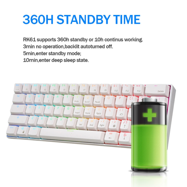 RK61 61 Keys Bluetooth / 2.4G Wireless / USB Wired Three Modes Brown Switch Tablet Mobile Gaming Mechanical Keyboard with RGB Backlight, Cable Length: 1.5m (White) - Wired Keyboard by buy2fix | Online Shopping UK | buy2fix