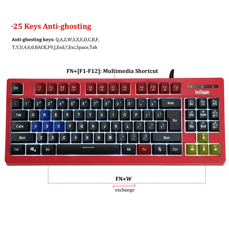 PK-870 USB Port RGB Lighting Mechanical Gaming Wired Keyboard(Red) - Wired Keyboard by buy2fix | Online Shopping UK | buy2fix