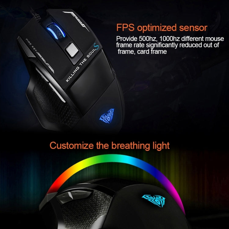 AULA Series SoulKiller II Colourful Light 7D Optical Competitive USB Wired Game Mouse, Maximum Resolution of 3500 DPI(Black) -  by AULA | Online Shopping UK | buy2fix