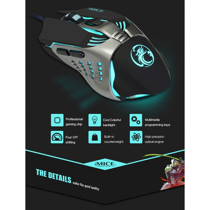 iMICE V5 USB 7 Buttons 4000 DPI Wired Optical Colorful Backlight Gaming Mouse for Computer PC Laptop (Black) - Wired Mice by iMICE | Online Shopping UK | buy2fix