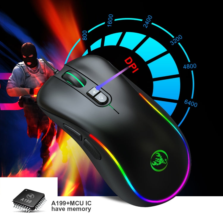 HXSJ J300 7 Keys RGB Lighting Programmable Gaming Wired Mouse(Black) - Wired Mice by HXSJ | Online Shopping UK | buy2fix