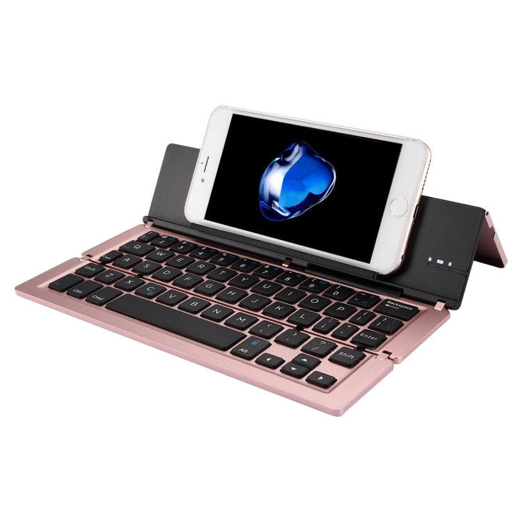 F18 Ultra-slim Rechargeable Foldable 58 Keys Bluetooth Wireless Keyboard with Holder(Rose Gold) - Wireless Keyboard by buy2fix | Online Shopping UK | buy2fix