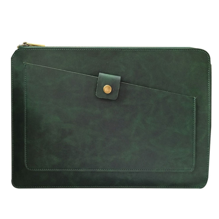 Universal Genuine Leather Business Zipper Laptop Tablet Bag For 12 inch and Below(Green) - 12.1 inch by buy2fix | Online Shopping UK | buy2fix