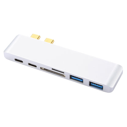 6 in 1 Multi-function Aluminium Alloy 5Gbps Transfer Rate Dual USB-C / Type-C HUB Adapter with 2 USB 3.0 Ports & 2 USB-C / Type-C Ports & SD Card Slot & TF Card Slot for Macbook 2015 / 2016 / 2017(Silver) - Computer & Networking by buy2fix | Online Shopping UK | buy2fix