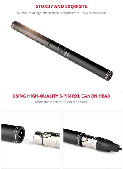 YELANGU YLG9933A MIC07 Professional Interview Condenser Video Shotgun Microphone with 6.5mm Audio Adapter & 3.5mm RXL Audio Cable(Black) - Camera Microphone by YELANGU | Online Shopping UK | buy2fix