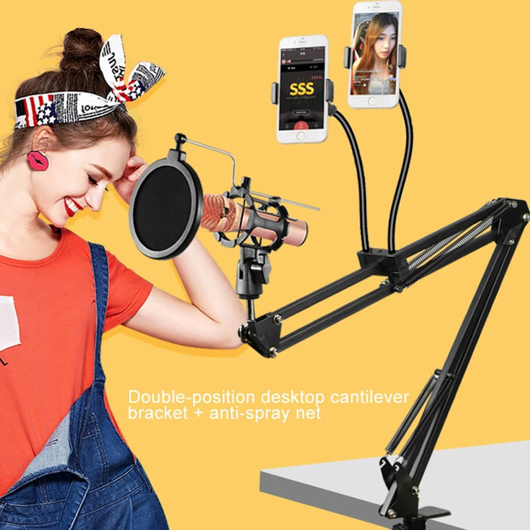 Dual Mobile Phone K Song Bracket 360 Degree Direction Cantilever Multifunctional Lazy Microphone Live Broadcast Bracket - Consumer Electronics by buy2fix | Online Shopping UK | buy2fix