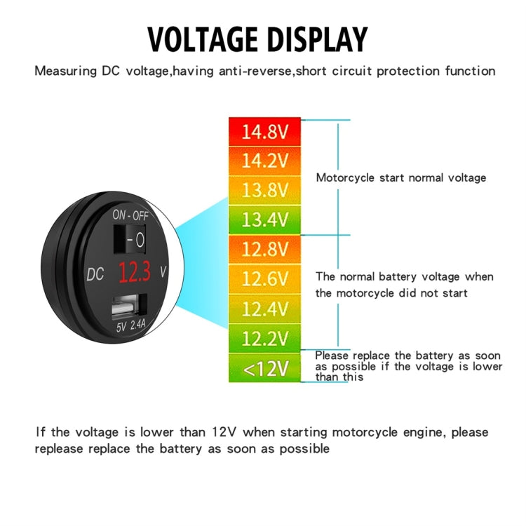 ZH-975B1 Motorcycle Aluminum Alloy Waterproof Mobile Phone Single USB Charger with Red Voltmeter(Black) - In Car by buy2fix | Online Shopping UK | buy2fix