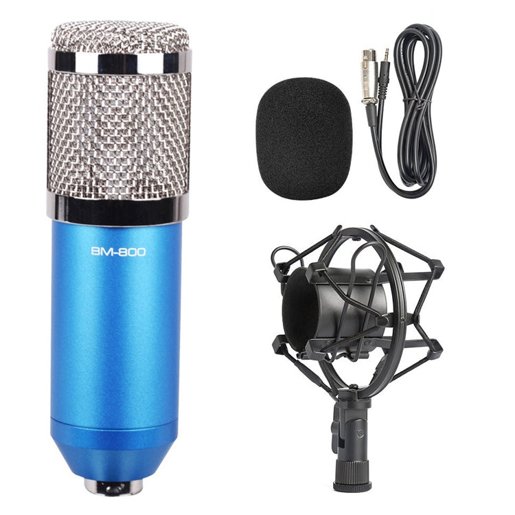 BM-800 3.5mm Studio Recording Wired Condenser Sound Microphone with Shock Mount, Compatible with PC / Mac for Live Broadcast Show, KTV, etc.(Blue) - Consumer Electronics by buy2fix | Online Shopping UK | buy2fix