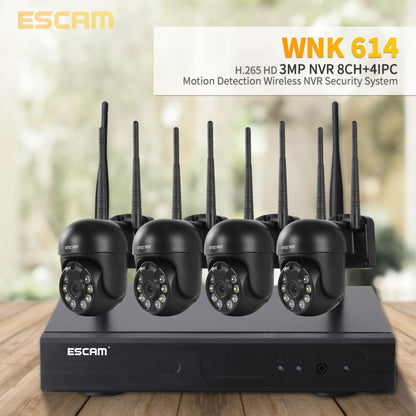 ESCAM WNK614 HD 3.0 Million Pixels 8-channel Wireless + 4IPC Wireless NVR Security System, US Plug - Dome Camera by ESCAM | Online Shopping UK | buy2fix