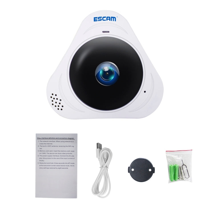 ESCAM Q8 960P 360 Degrees Fisheye Lens 1.3MP WiFi IP Camera, Support Motion Detection / Night Vision, IR Distance: 5-10m, AU Plug(White) - Security by ESCAM | Online Shopping UK | buy2fix