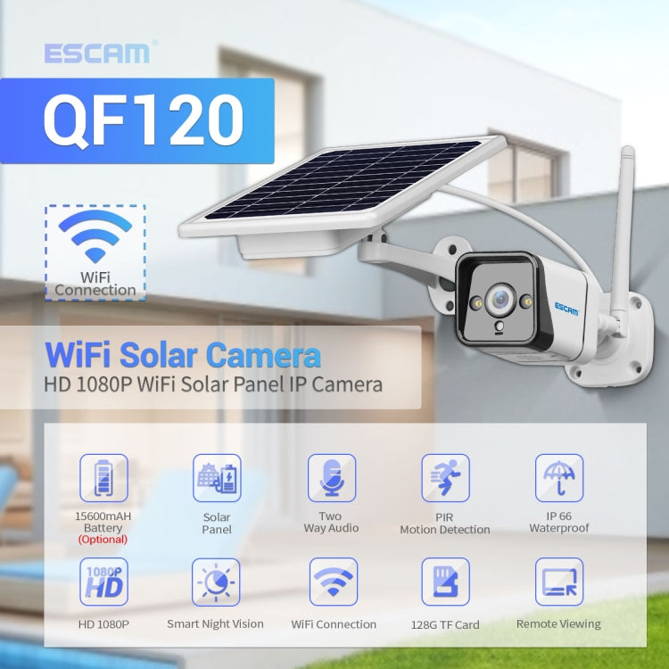 ESCAM QF120 1080P IP66 Waterproof WiFi IP Camera with Solar Panel, Support Night Vision & Motion Detection & Two Way Audio & TF Card - Security by ESCAM | Online Shopping UK | buy2fix