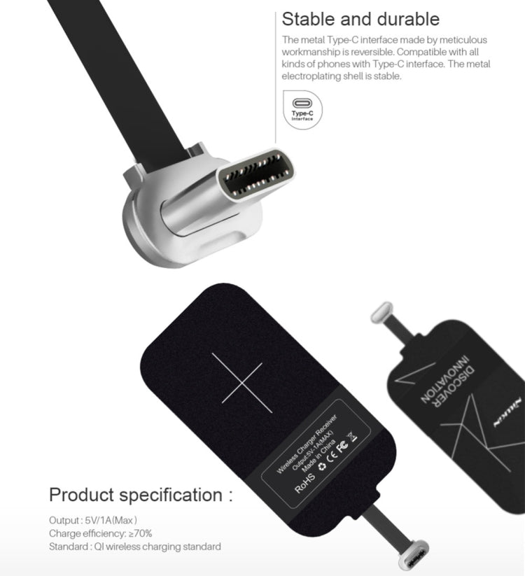 NILLKIN Magic Tag QI Standard Wireless Charging Receiver with USB-C / Type-C Port(Black) - Mobile Accessories by NILLKIN | Online Shopping UK | buy2fix