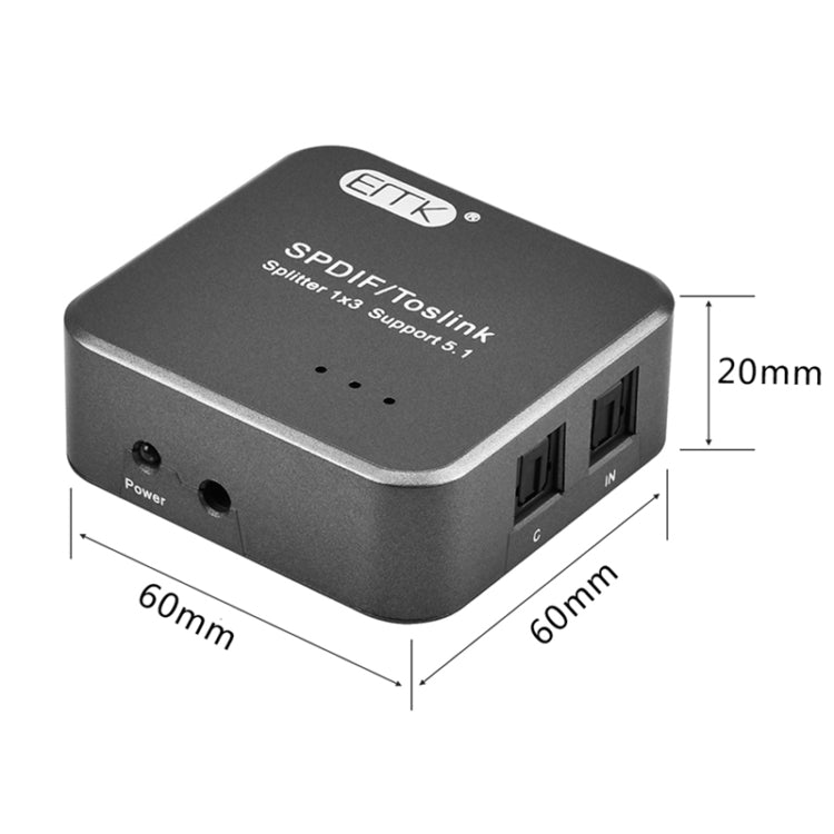EMK 1 Input 3 Output Digital Optical Audio SPDIF Toslink Splitter Adapter (Silver Grey) - Adapter by EMK | Online Shopping UK | buy2fix