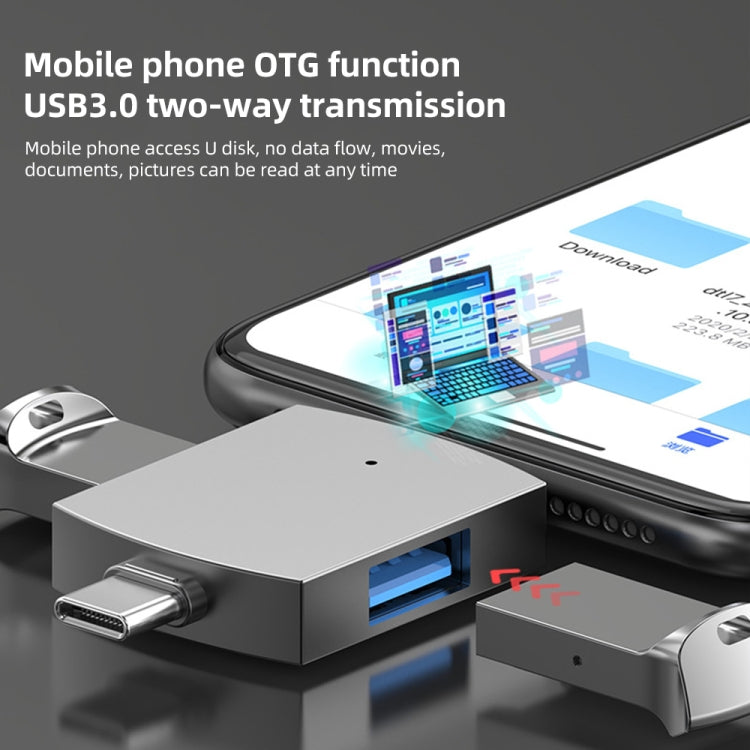 4 in 1 8 Pin + USB-C / Type-C Male to USB 3.0 + USB Female OTG Card Reader - Computer & Networking by buy2fix | Online Shopping UK | buy2fix