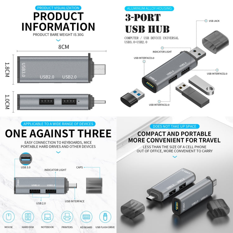 3 Ports USB 2.0 x 2 + USB 3.0 to USB-C / Type-C HUB Adapter - Computer & Networking by buy2fix | Online Shopping UK | buy2fix