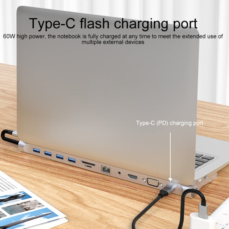 BYL-2003 11 in 1 USB-C / Type-C to 4 x USB + SD/TF + RJ45 + 3.5mm + HDMI + VGA + PD Multi-function HUB - Computer & Networking by buy2fix | Online Shopping UK | buy2fix