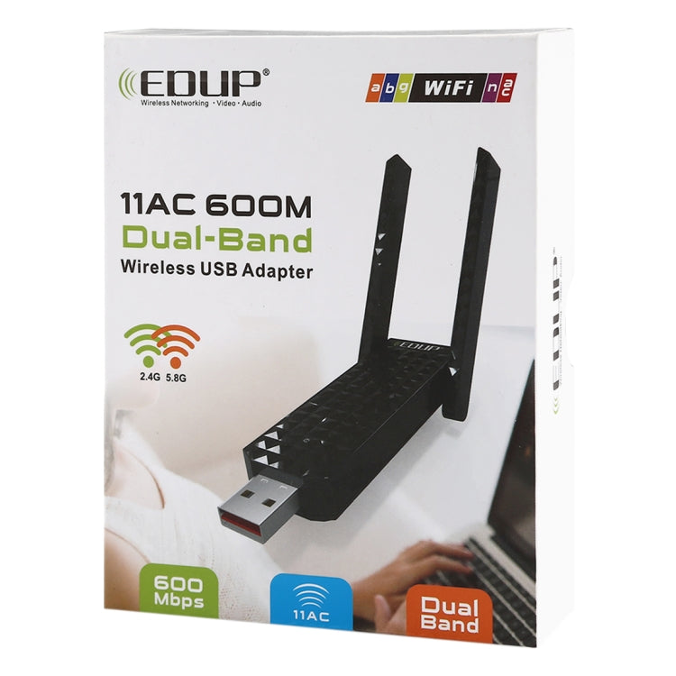 EDUP EP-AC1625 600Mbps 2.4G / 5.8GHz Dual Band Wireless 11AC USB 2.0 Adapter Network Card with 2 Antennas for Laptop / PC(Black) - USB Network Adapter by EDUP | Online Shopping UK | buy2fix