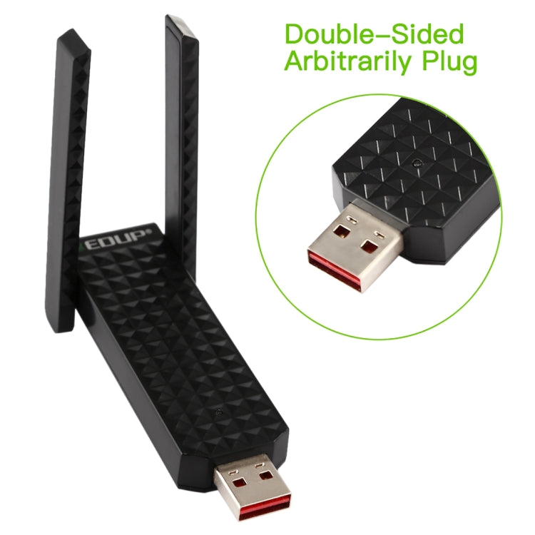 EDUP EP-AC1625 600Mbps 2.4G / 5.8GHz Dual Band Wireless 11AC USB 2.0 Adapter Network Card with 2 Antennas for Laptop / PC(Black) - USB Network Adapter by EDUP | Online Shopping UK | buy2fix