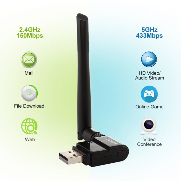 EDUP EP-AC1635 600Mbps Dual Band Wireless 11AC USB Ethernet Adapter 2dBi Antenna for Laptop / PC(Black) -  by EDUP | Online Shopping UK | buy2fix