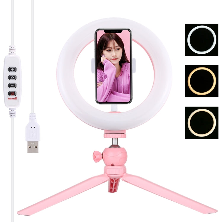 PULUZ 7.9 inch 20cm Light + Desktop Tripod Mount USB 3 Modes Dimmable Dual Color Temperature LED Curved Light Ring Vlogging Selfie Beauty Photography Video Lights with Phone Clamp(Pink) - Ring Light by PULUZ | Online Shopping UK | buy2fix