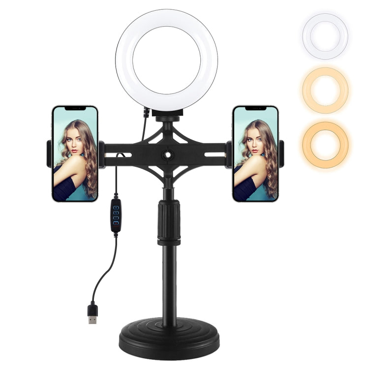 PULUZ 4.7 inch 12cm Ring Light Horizontal Dual Phone Brackets Desktop Holder Video Light Kits - Consumer Electronics by PULUZ | Online Shopping UK | buy2fix