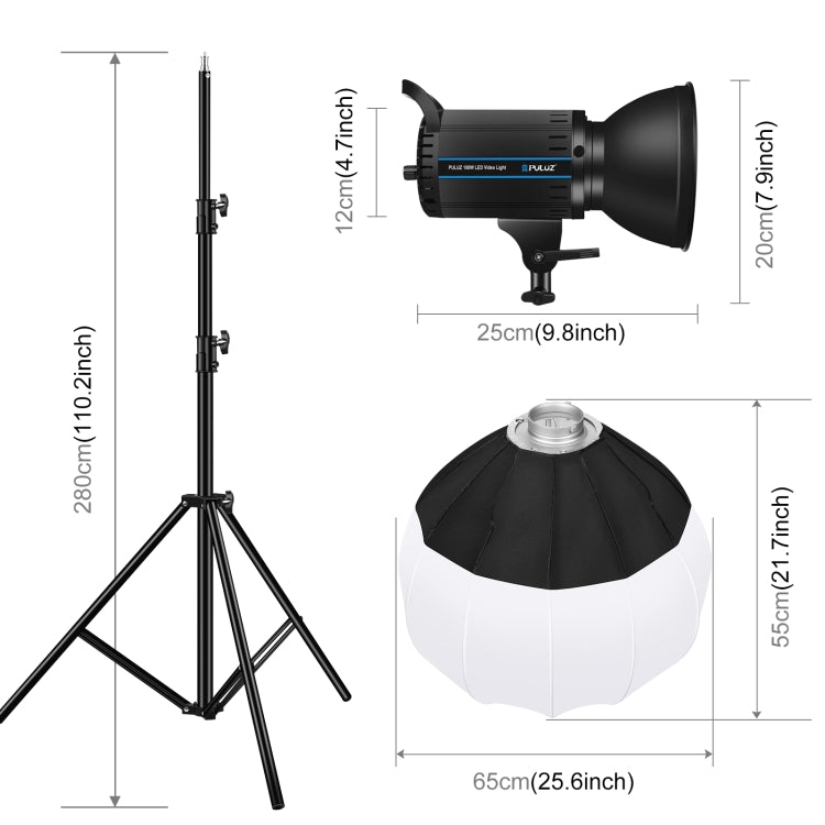 PULUZ 100W 5600K Studio Video Light + 2.8m Light Holder + 65cm Foldable Lantern Softbox Photography Kit(EU Plug) - Shoe Mount Flashes by PULUZ | Online Shopping UK | buy2fix