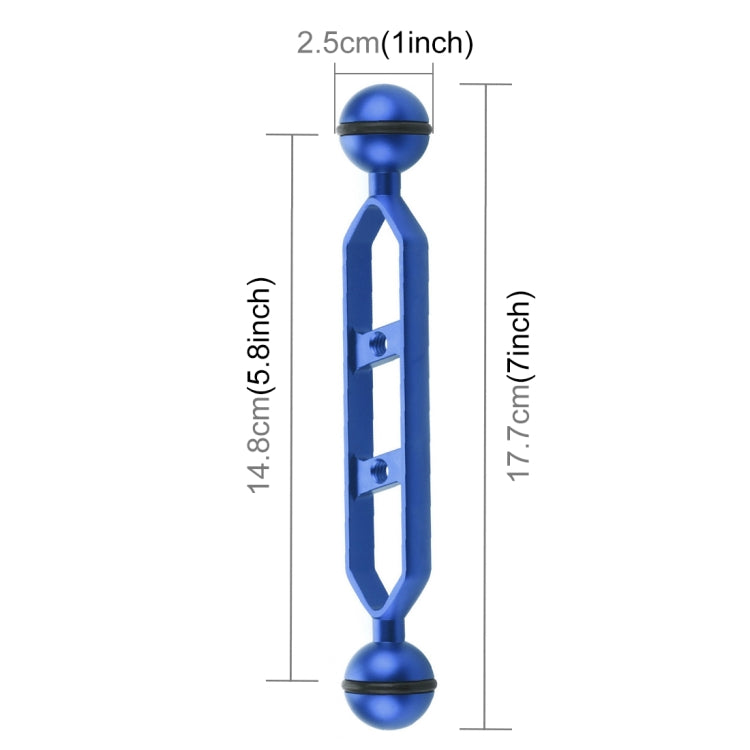 PULUZ 7.0 inch 17.7cm Aluminum Alloy Dual Balls Arm, Ball Diameter: 25mm(Blue) - Diving Accessories by PULUZ | Online Shopping UK | buy2fix