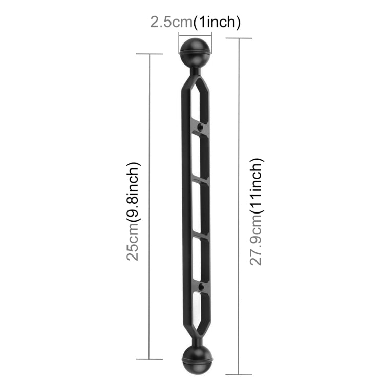 PULUZ 11.0 inch 27.9cm Aluminum Alloy Dual Balls Arm, Ball Diameter: 25mm(Black) - Camera Accessories by PULUZ | Online Shopping UK | buy2fix