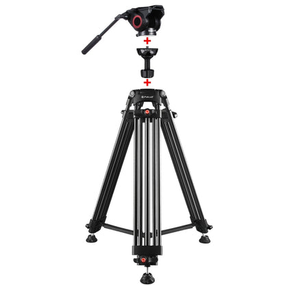 PULUZ 3 in 1 (Tripod + Bowl Adapter + Black Fluid Drag Head) Heavy Duty Video Camcorder Aluminum Alloy Tripod Mount Kit for DSLR / SLR Camera, Adjustable Height: 62-152cm - Camera Accessories by PULUZ | Online Shopping UK | buy2fix