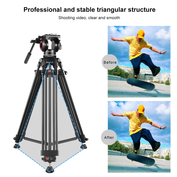 PULUZ 3 in 1 (Tripod + Bowl Adapter + Black Fluid Drag Head) Heavy Duty Video Camcorder Aluminum Alloy Tripod Mount Kit for DSLR / SLR Camera, Adjustable Height: 62-152cm - Camera Accessories by PULUZ | Online Shopping UK | buy2fix