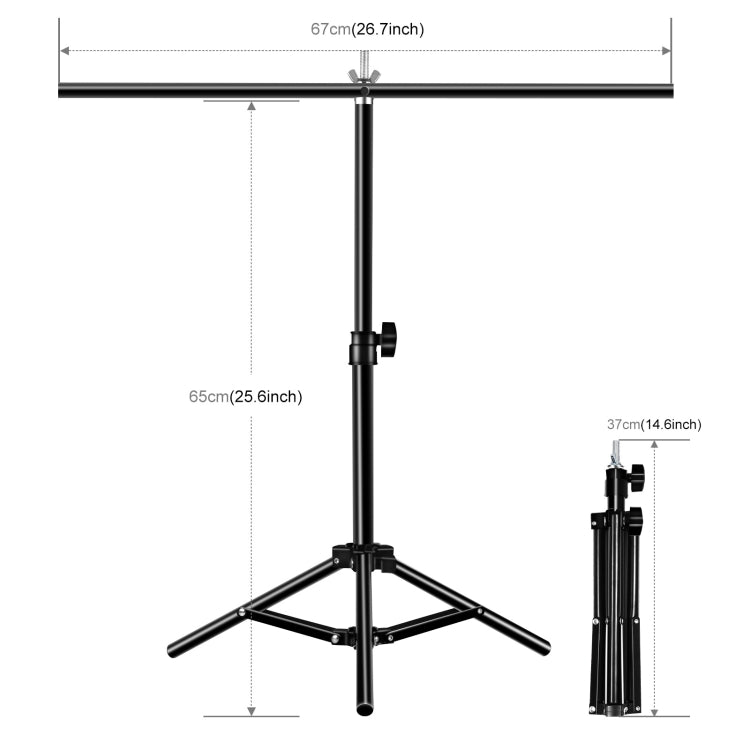 67cm T-Shape Photo Studio Background Support Stand Backdrop Crossbar Bracket with Clips, No Backdrop(Black) - Camera Accessories by PULUZ | Online Shopping UK | buy2fix