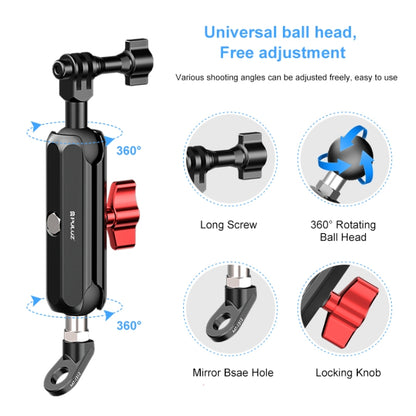 PULUZ Motorcycle Rearview Oblique CNC Metal Magic Arm Rod Mount - Bicycle Handlebar Mount by PULUZ | Online Shopping UK | buy2fix