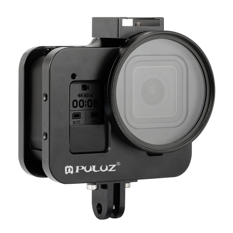 PULUZ Housing Shell CNC Aluminum Alloy Protective Cage with Insurance Frame & 52mm UV Lens for GoPro HERO8 Black(Black) - Metal Cases by PULUZ | Online Shopping UK | buy2fix