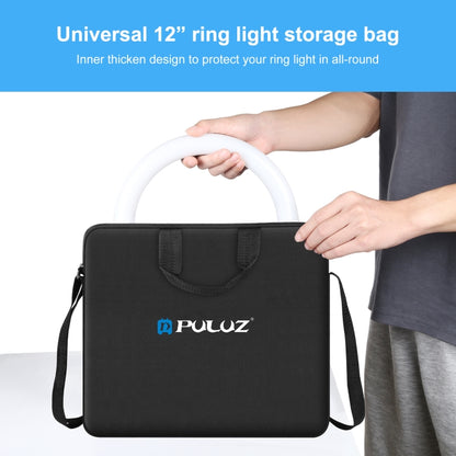 PULUZ 12 inch Ring LED Lights Portable Zipper Storage Bag Shoulder Handbags, Size: 38cm x 33cm x 3cm (Black) - Strap Satchel by PULUZ | Online Shopping UK | buy2fix