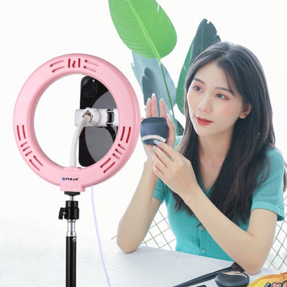 PULUZ 7.9 inch 20cm USB 3 Modes Dimmable Dual Color Temperature LED Curved Light Ring Vlogging Selfie Photography Video Lights with Phone Clamp(Pink) - Consumer Electronics by PULUZ | Online Shopping UK | buy2fix