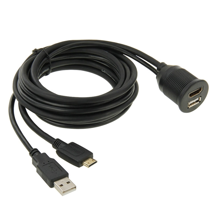 USB 2.0 & Mini HDMI (Type-C) Male to USB 2.0 & HDMI (Type-A) Female Adapter Cable with Car Flush Mount, Length: 2m - In Car by buy2fix | Online Shopping UK | buy2fix