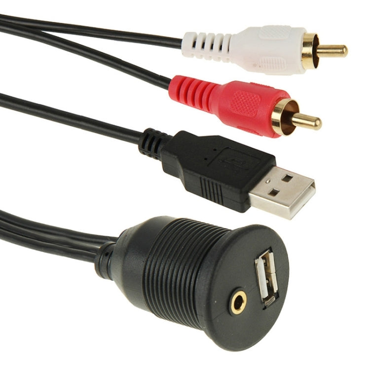 USB 2.0 & 2 RCA Male to USB 2.0 & 3.5mm Female Adapter Cable with Car Flush Mount, Length: 2m - In Car by buy2fix | Online Shopping UK | buy2fix