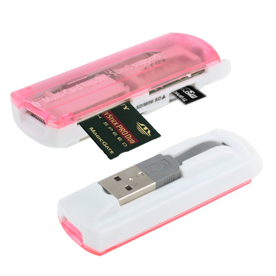 USB 2.0 Multi Card Reader, Support SD/MMC, MS, TF, M2 Card(Pink) -  by buy2fix | Online Shopping UK | buy2fix