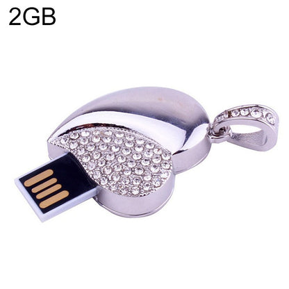 Silver Heart Shaped Diamond Jewelry USB Flash Disk, Special for Valentines Day Gifts (2GB) - USB Flash Drives by buy2fix | Online Shopping UK | buy2fix