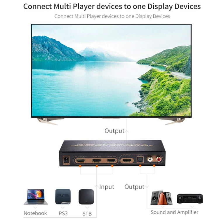 3 Ports HDMI/MHL Audio Extractor with IR Remote Control, 4K ARC Audio EDID Setting 5.1ch / PASS / 2ch - Switch by buy2fix | Online Shopping UK | buy2fix