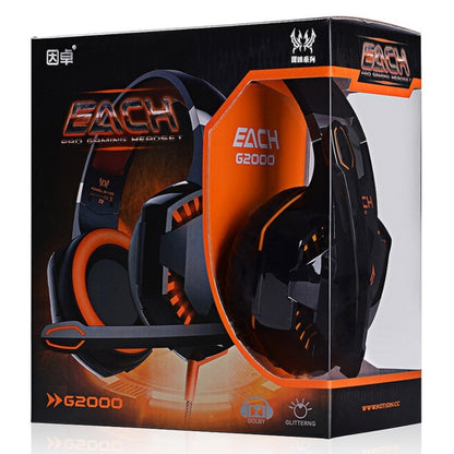 EACH G2000 Over-ear Stereo Bass Gaming Headset with Mic & LED Light for Computer, Cable Length: 2.2m(Orange) - Multimedia Headset by KOTION EACH | Online Shopping UK | buy2fix