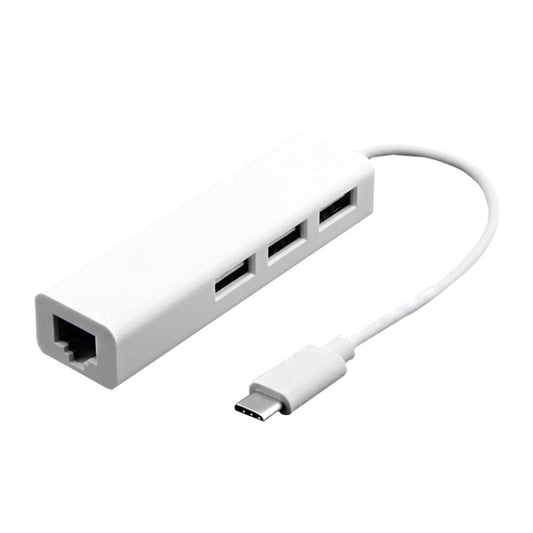 13cm USB-C 3.1 / Type-C 100 Mbps Ethernet Adapter with 3-port USB 2.0 Hub, For MacBook 12 inch / Chromebook Pixel 2015(White) - Computer & Networking by buy2fix | Online Shopping UK | buy2fix