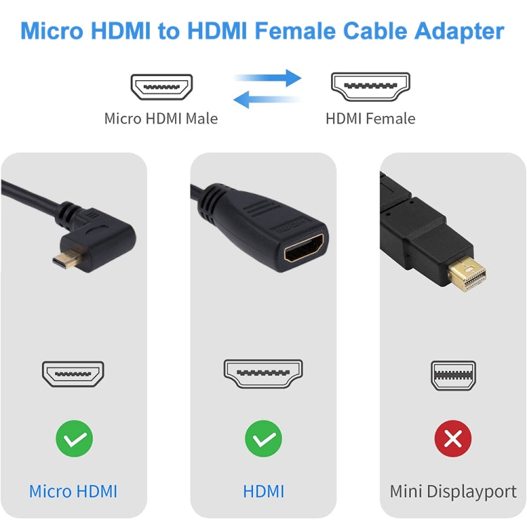 17cm 90 Degree Micro HDMI Right-toward Male to HDMI Female Cable Adapter(Black) -  by buy2fix | Online Shopping UK | buy2fix