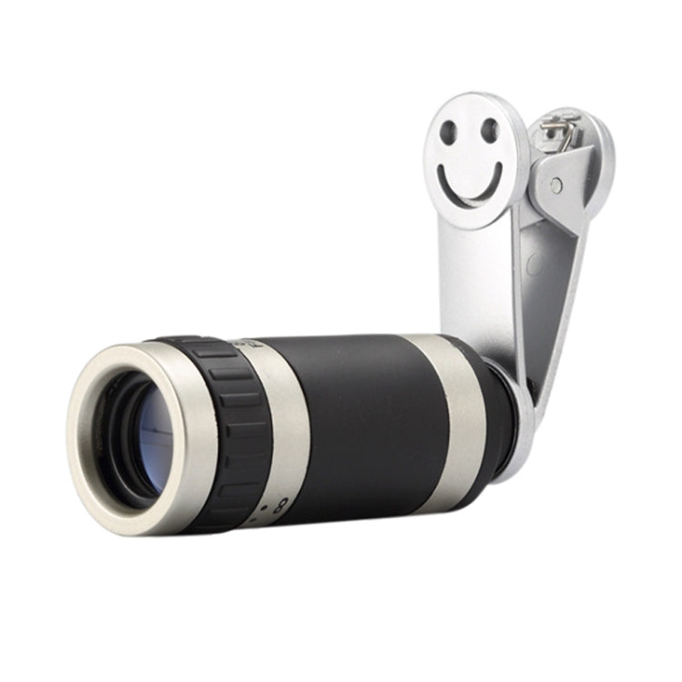 Universal 8x Zoom Telescope Telephoto Camera Lens with Smile Clip(Silver) - Telescope & Microscope by buy2fix | Online Shopping UK | buy2fix